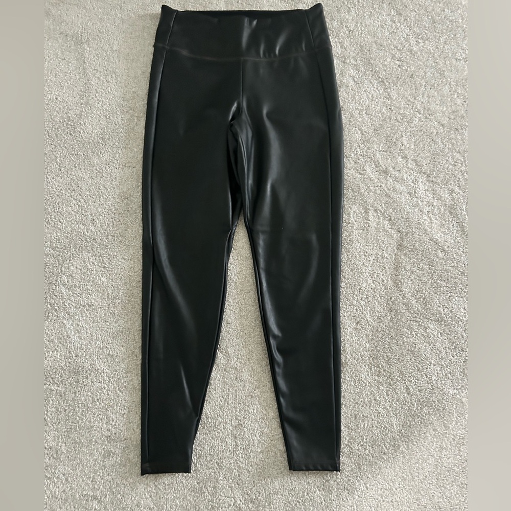 Athleta black faux leather leggings, size medium